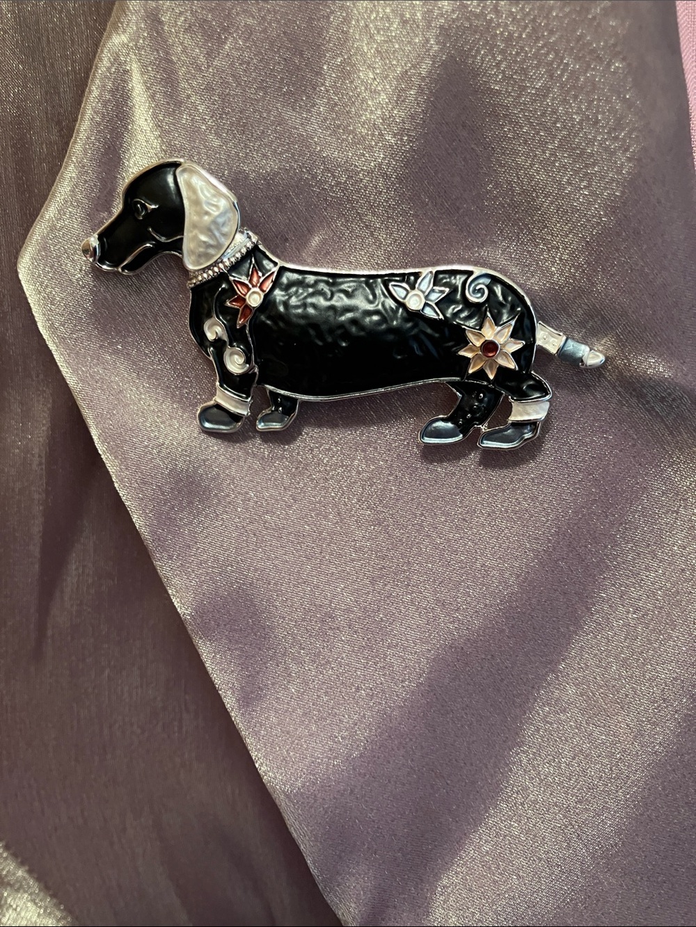 Dog Brooch - Silver Tone Cloisonné Magnetic Pin